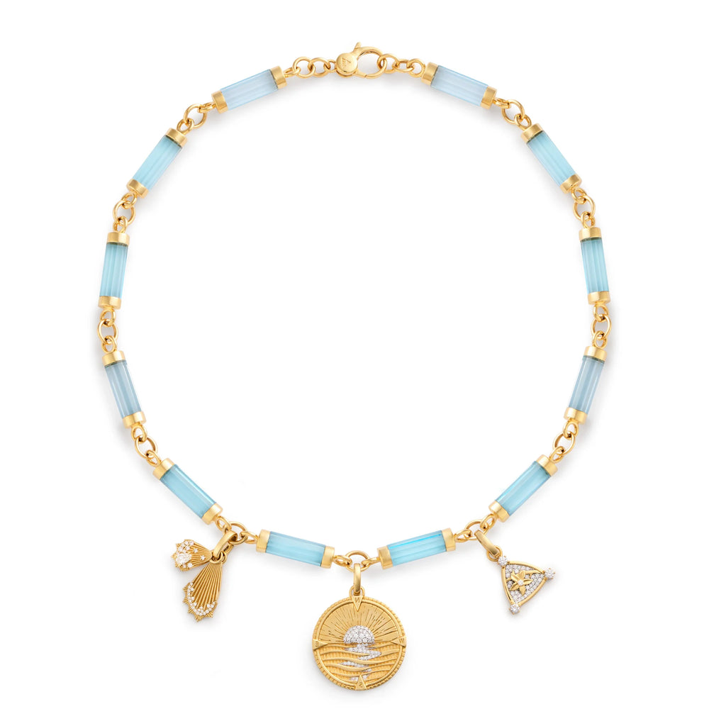 18K Yellow Gold Internal Compass - Resilience | New Beginnings and Blossoms Oversized Element Necklace | Diamonds, Sky Blue Topaz, Yellow Gold – FoundRae view 3