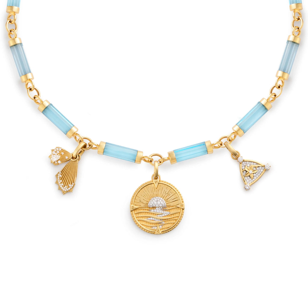 Internal Compass - Resilience | New Beginnings and Blossoms Oversized Element Necklace | Diamonds, Sky Blue Topaz, Yellow Gold view 1