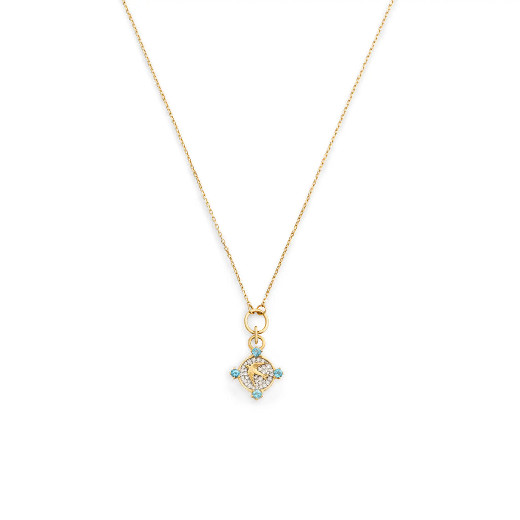Resilience | Pavé Sparrow Thread Necklace | Diamonds, Swiss Blue Topaz, Yellow Gold view 1
