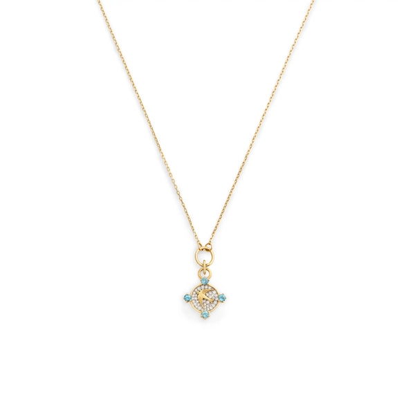 Resilience | Pavé Sparrow Thread Necklace | Diamonds, Swiss Blue Topaz, Yellow Gold