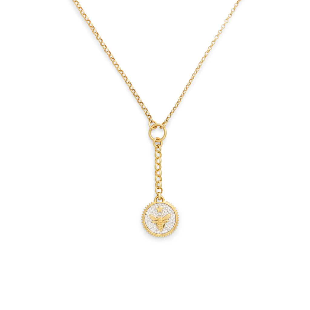 FoundRae x Every Mother Counts | Pavé Bee Small Mixed Belcher Extension Necklace | Diamonds, Yellow Gold view 1