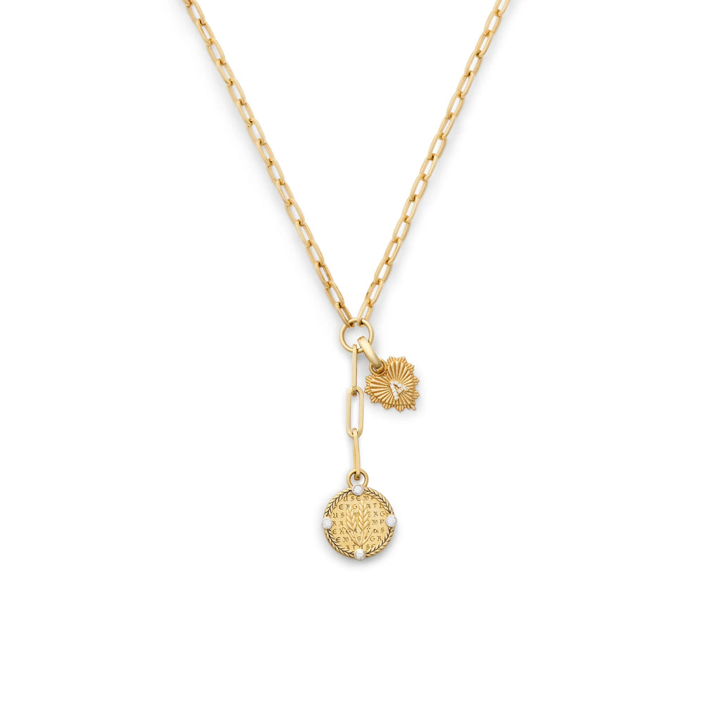 Personalized - Infinite Gratitude | Braided Wheat and Initial Heart Love Token Small Clip Extension Necklace | Diamonds, Yellow Gold view 1