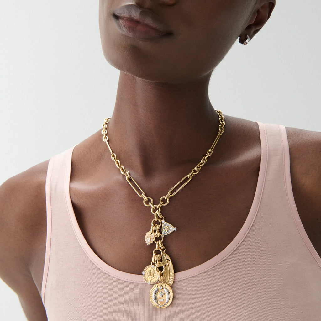Vivacity - Infinite Gratitude | Ever Growing Love and Braided Wheat Midsize Mixed Clip Necklace | Diamonds, Mixed Gold view 2