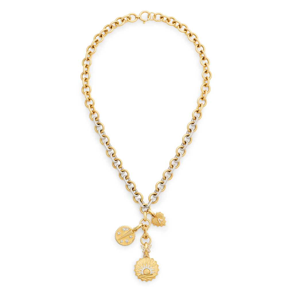 18K Yellow Gold Personalized - Internal Compass | New Beginnings and Initial Heart Love Token Midsized Mixed Link Necklace | Diamonds, Mixed Gold – FoundRae view 3