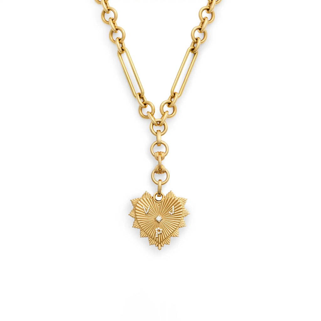 Personalized - True Love | Custom Medium Heart Love Token Midsize Mixed Clip Extension Necklace | Diamonds, Yellow Gold view 1
