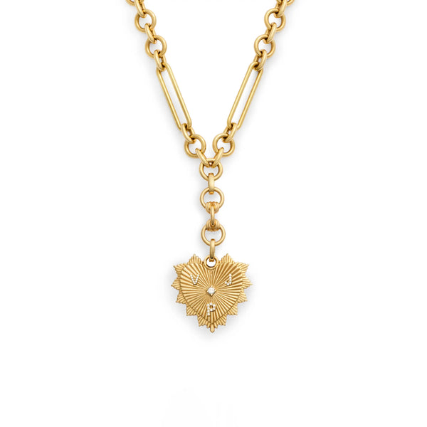 Personalized - True Love | Custom Medium Heart Love Token Midsize Mixed Clip Extension Necklace | Diamonds, Yellow Gold