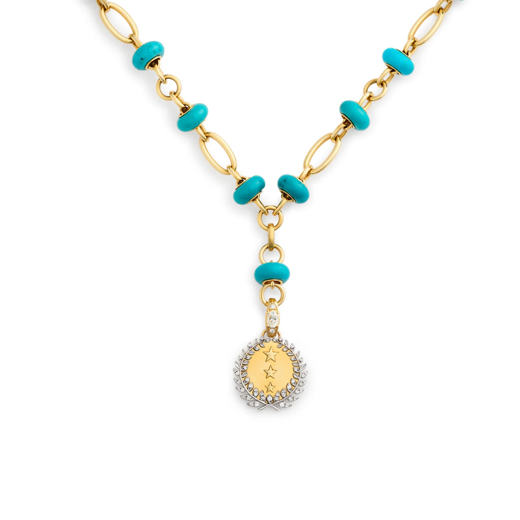 Dream | Per Aspera Ad Astra Orbit Stone Extension Necklace | Diamonds, Turquoise, Yellow Gold view 1