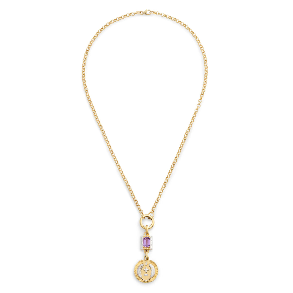 18K Yellow Gold Vivacity - True Love | Ever Growing Love and Lovestruck Pierced Cache Link Medium Belcher Open Chain | Diamonds, Amethyst, Mixed Gold – FoundRae view 3