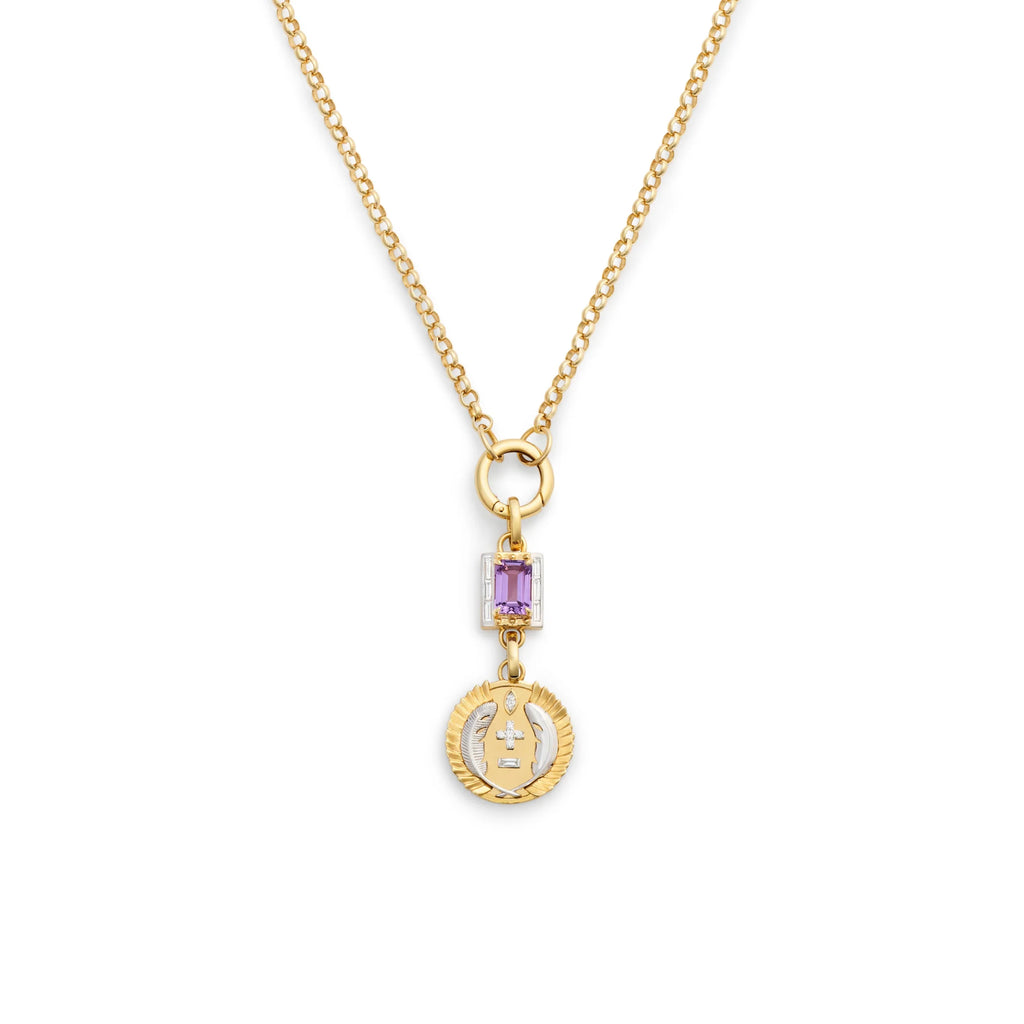 Vivacity - True Love | Ever Growing Love and Lovestruck Pierced Cache Link Medium Belcher Open Chain | Diamonds, Amethyst, Mixed Gold view 1