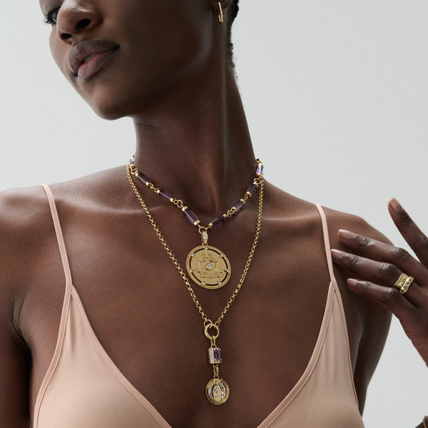 Vivacity - True Love | Ever Growing Love and Lovestruck Pierced Cache Link Medium Belcher Open Chain | Diamonds, Amethyst, Mixed Gold