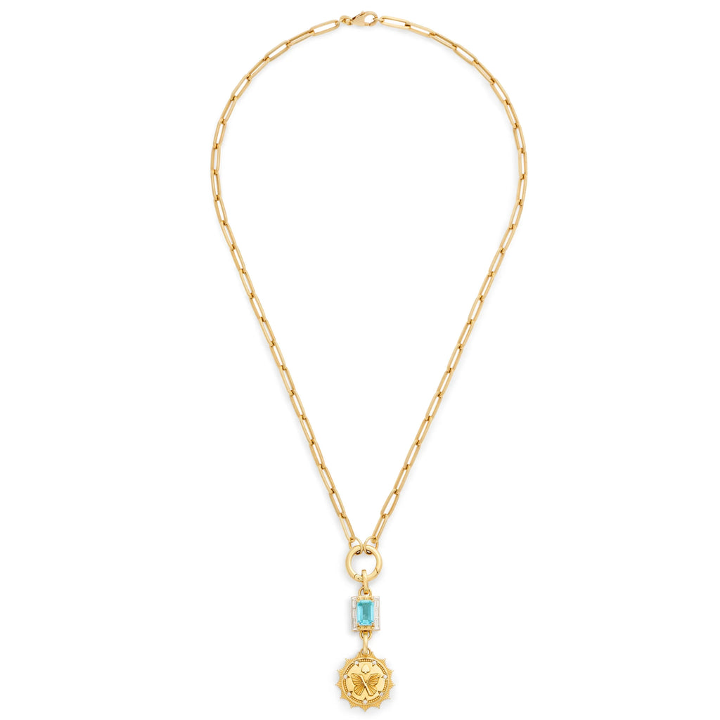 18K Yellow Gold Reverie - True Love | Butterfly and Lovestruck Pierced Cache Link Medium Clip Open Chain | Diamonds, Sky Blue Topaz, Yellow Gold – FoundRae view 3