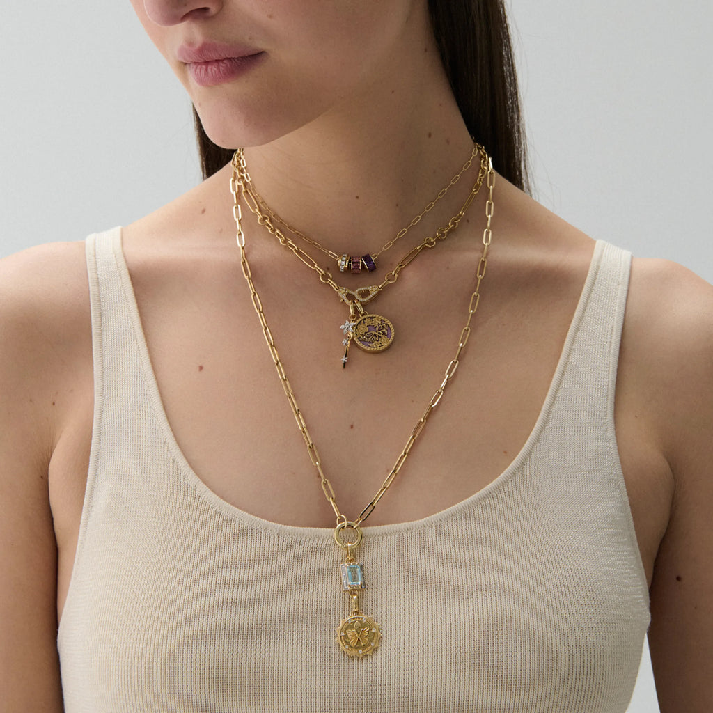 Reverie - True Love | Butterfly and Lovestruck Pierced Cache Link Medium Clip Open Chain | Diamonds, Sky Blue Topaz, Yellow Gold view 2