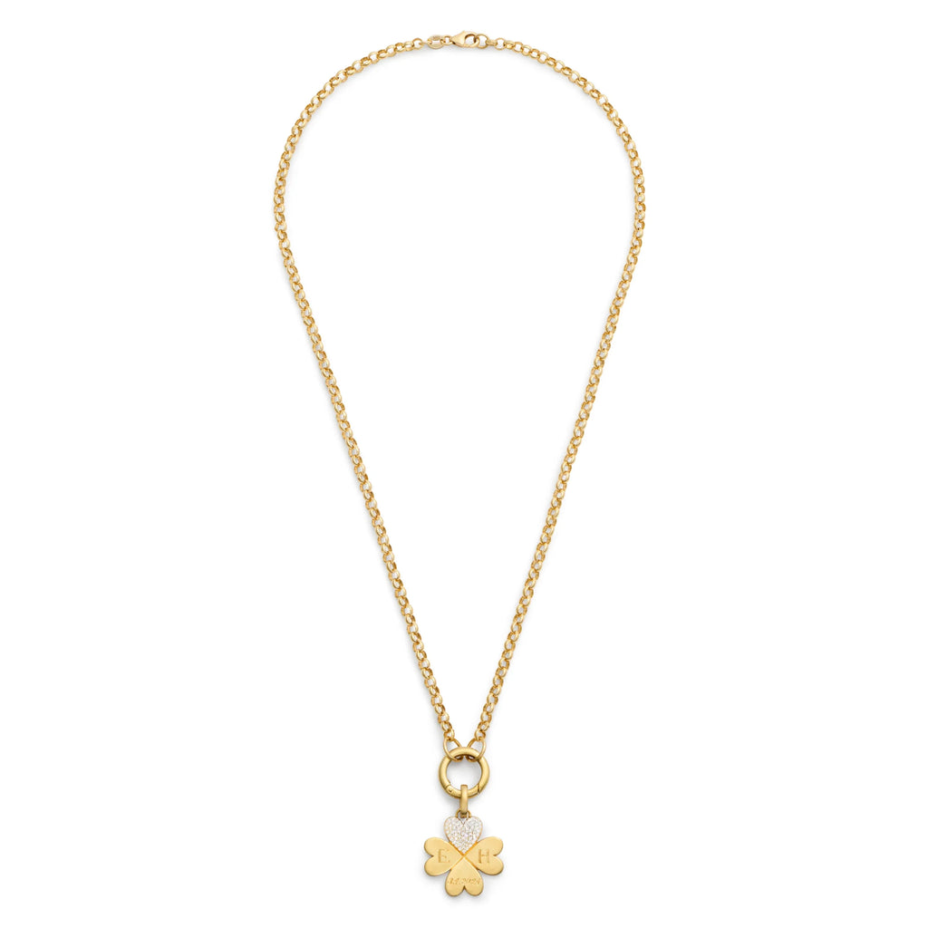 18K Yellow Gold Personalized - True Love | Engravable Four Heart Clover Medium Belcher Open Chain | Diamonds, Yellow Gold – FoundRae view 3