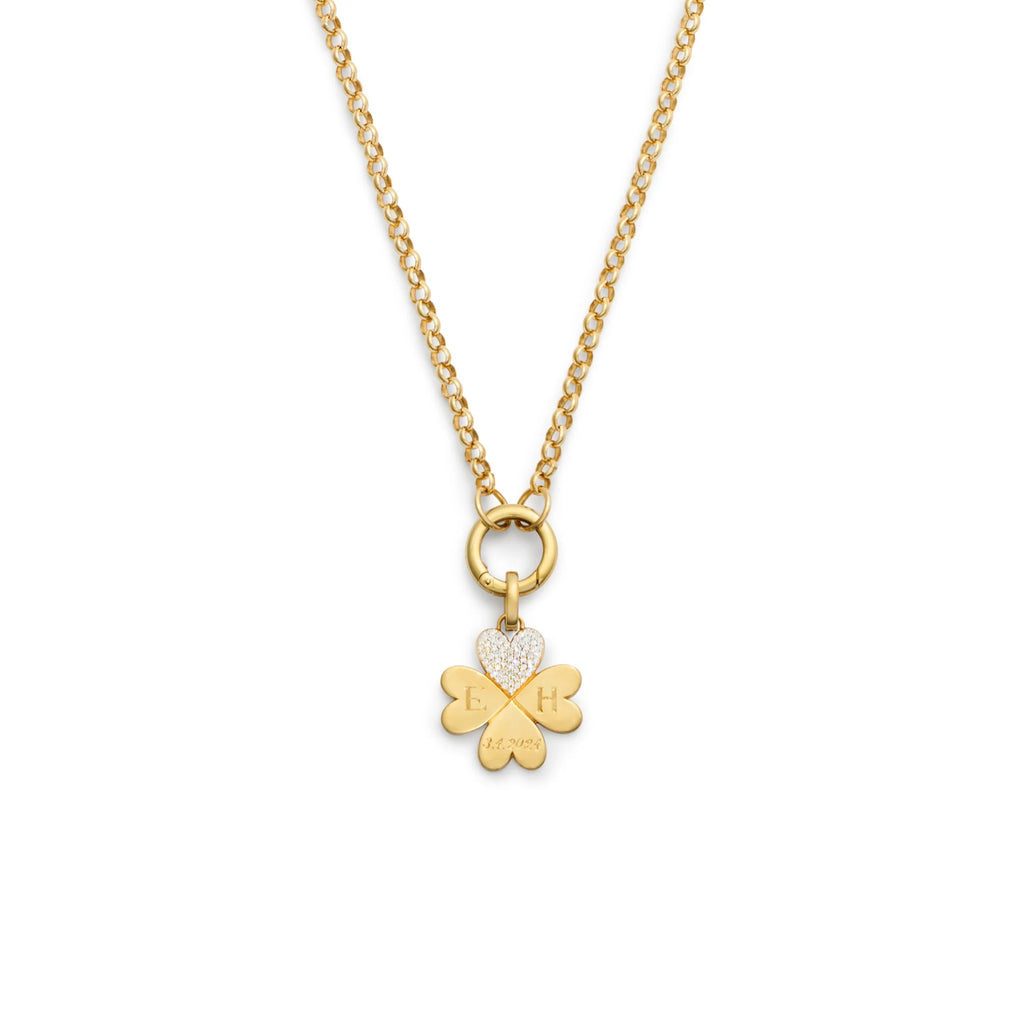 Personalized - True Love | Engravable Four Heart Clover Medium Belcher Open Chain | Diamonds, Yellow Gold view 1