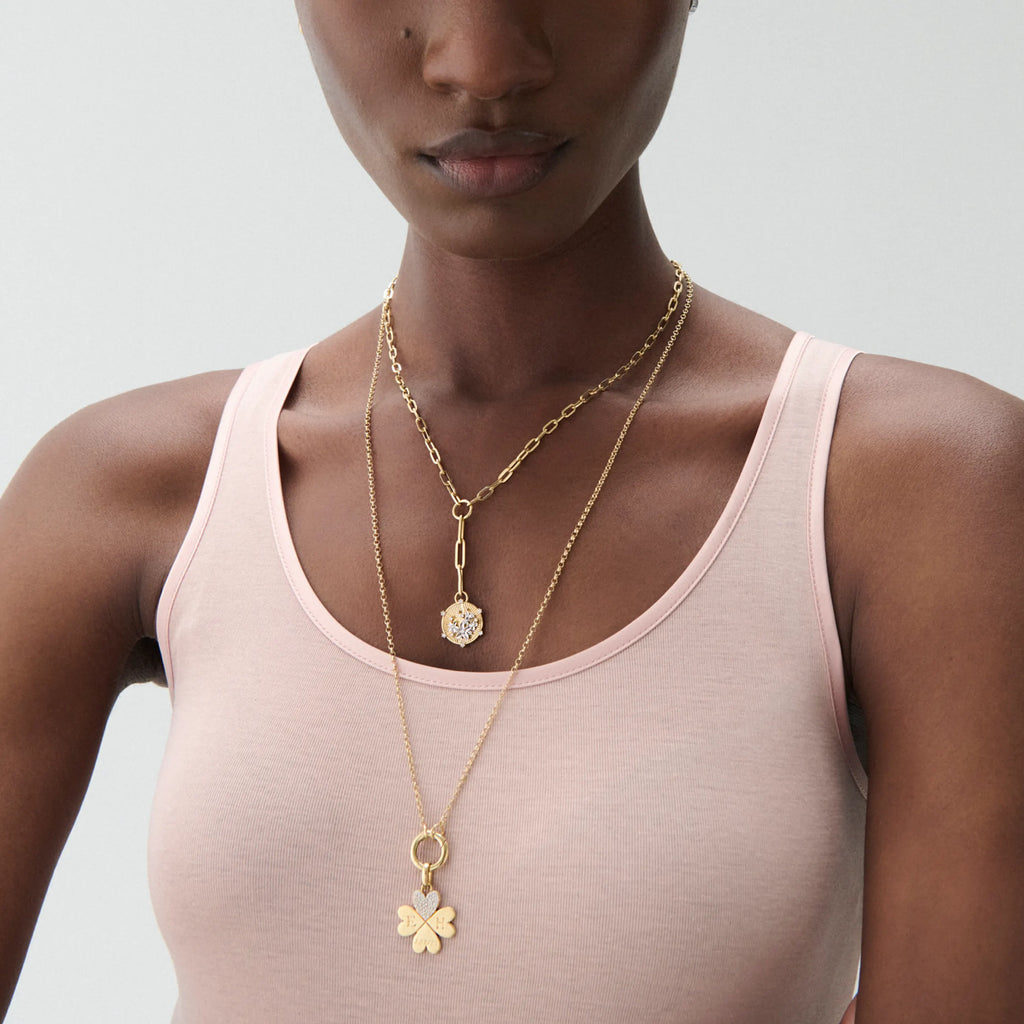 Personalized - True Love | Engravable Four Heart Clover Medium Belcher Open Chain | Diamonds, Yellow Gold view 2