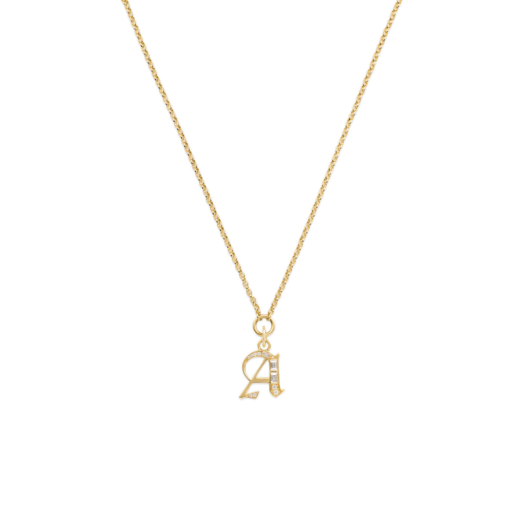 Foundation - Personalized | Diamond Initial Fine Belcher Necklace | Diamonds, Yellow Gold view 1