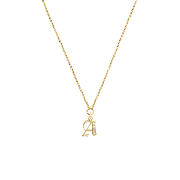 Foundation - Personalized | Diamond Initial Fine Belcher Necklace | Diamonds, Yellow Gold