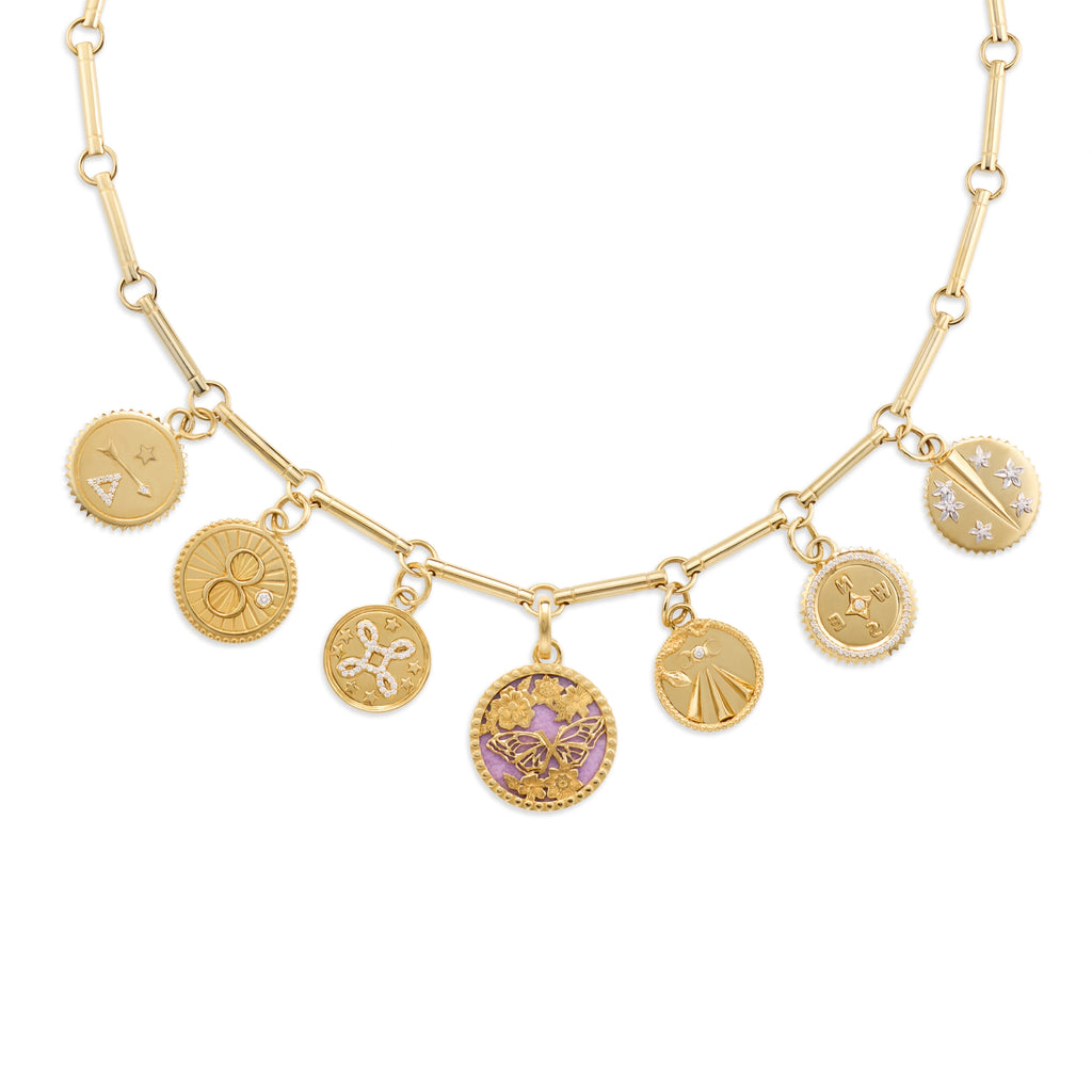 Reverie - True Love | Butterfly Screen on Stone Element Necklace | Diamonds, Phosphosiderite, Yellow Gold view 1