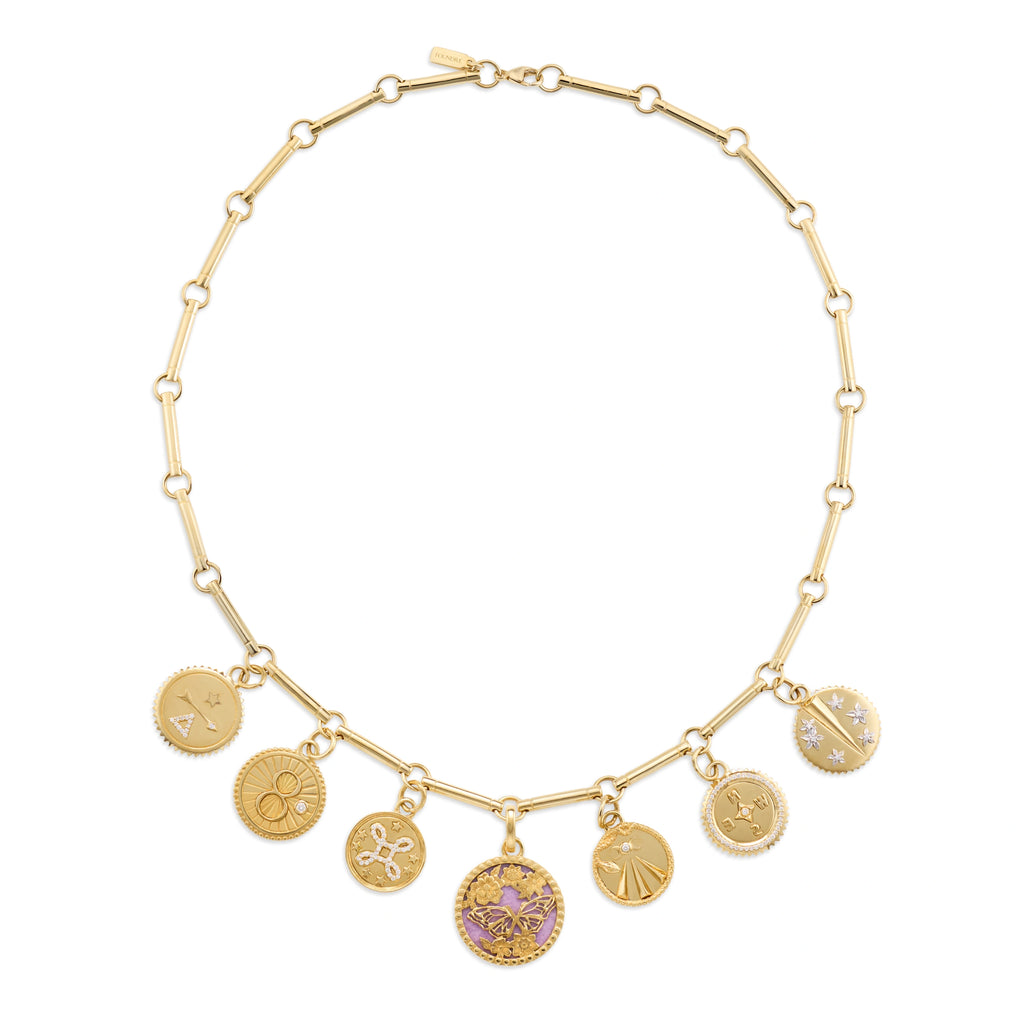 18K Yellow Gold Reverie - True Love | Butterfly Screen on Stone Element Necklace | Diamonds, Phosphosiderite, Yellow Gold – FoundRae view 4