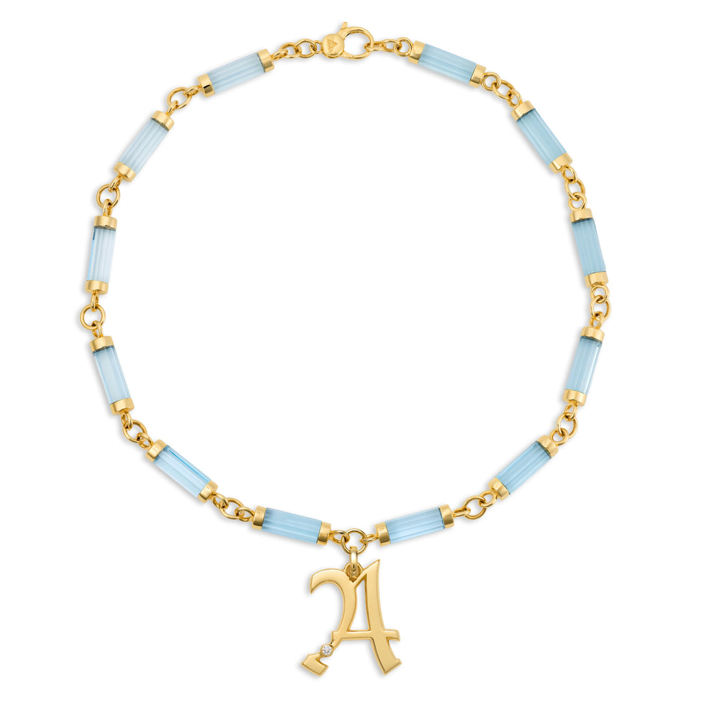 18K Yellow Gold Personalized - Foundation | Engravable Initial Oversized Element Necklace | Diamond, Swiss Blue Topaz, Yellow Gold – FoundRae view 4