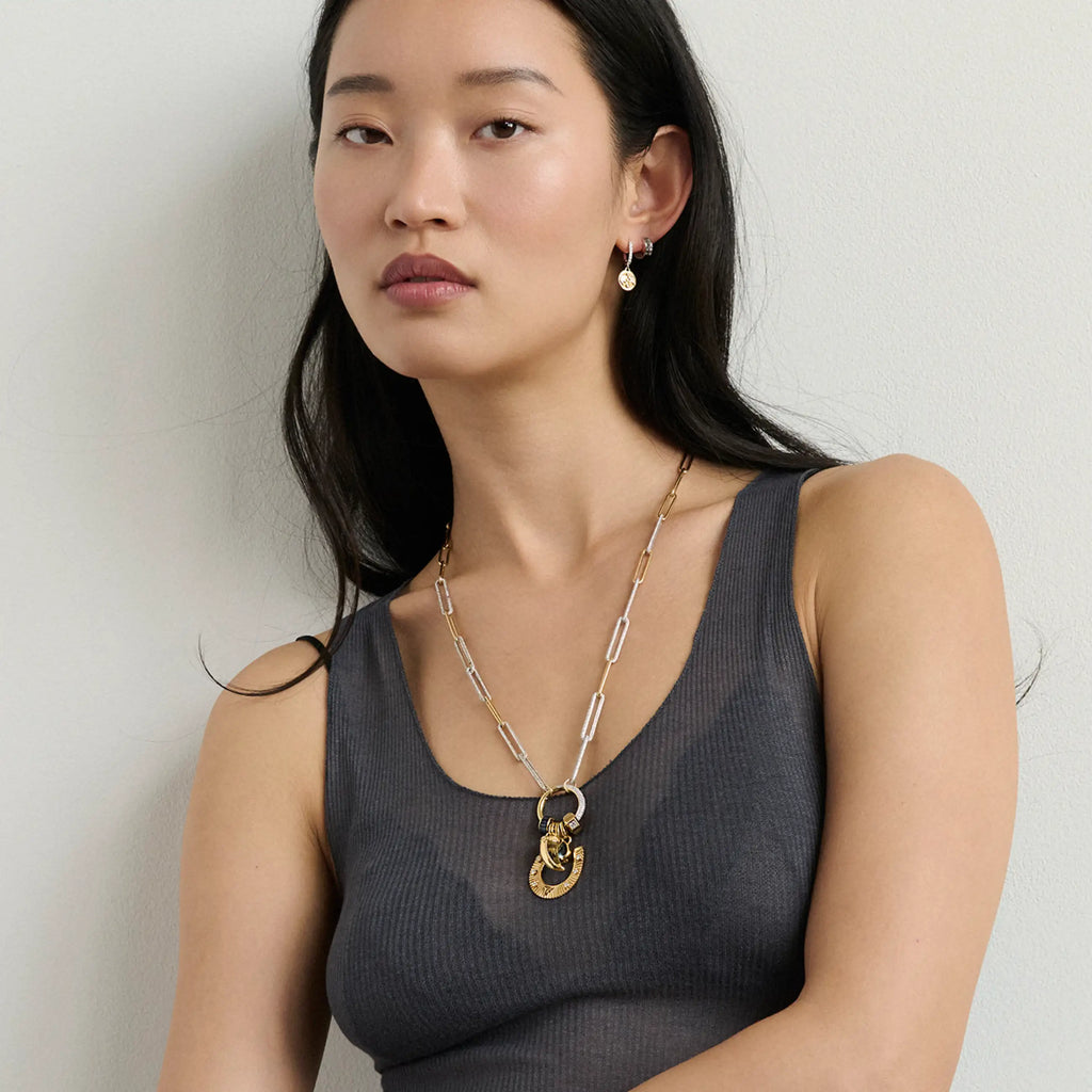 18K Yellow Gold Protection - True Love | Horseshoe and La Loba Claw Diamond Link Open Necklace | Multi-Stone, Mixed Gold – FoundRae view 3
