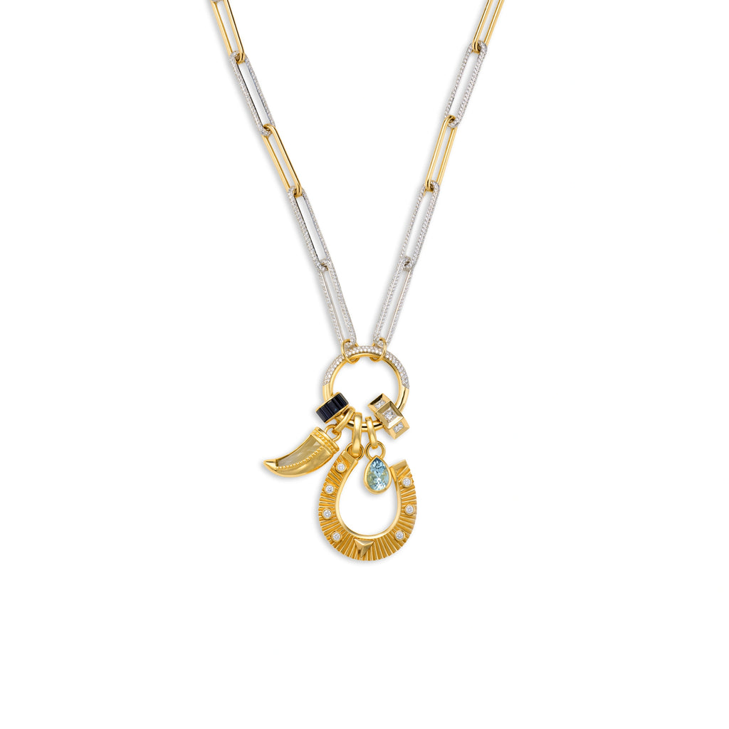Protection - True Love | Horseshoe and La Loba Claw Diamond Link Open Necklace | Multi-Stone, Mixed Gold view 1