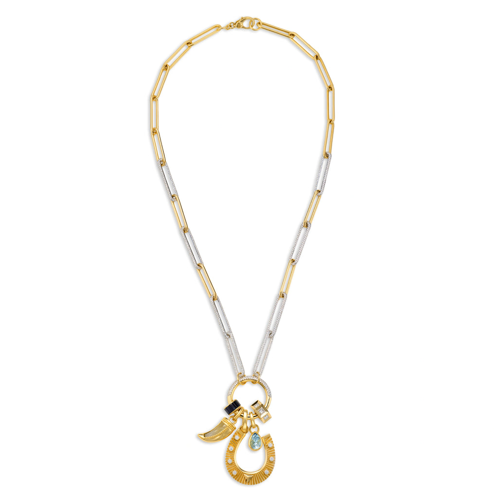 18K Yellow Gold Protection - True Love | Horseshoe and La Loba Claw Diamond Link Open Necklace | Multi-Stone, Mixed Gold – FoundRae view 4