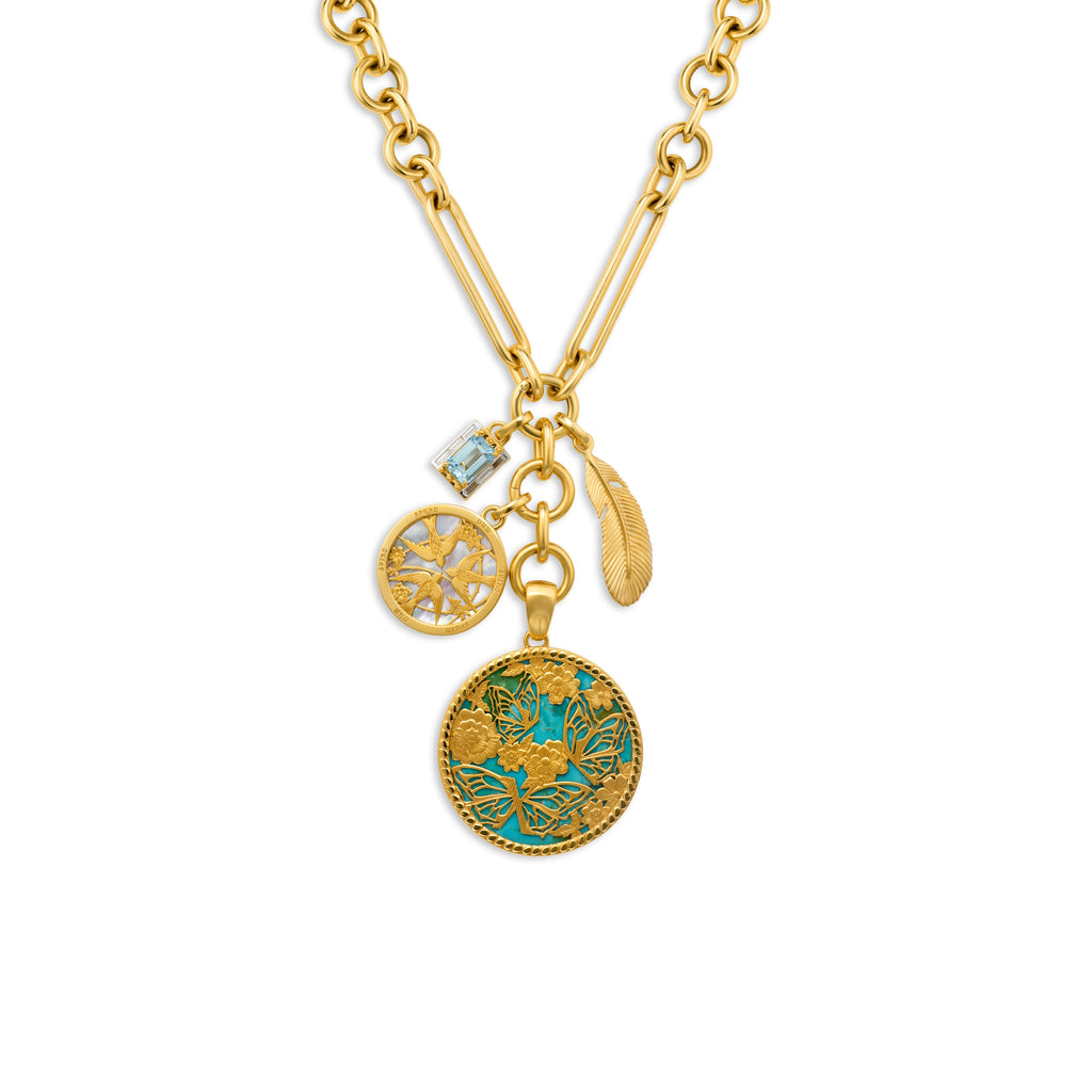 Reverie - Resilience | Butterfly and Sparrow Screen Oversized Mixed Clip Necklace | Multi-Stone, Yellow Gold view 1