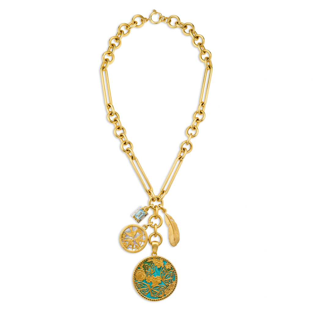 18K Yellow Gold Reverie - Resilience | Butterfly and Sparrow Screen Oversized Mixed Clip Necklace | Multi-Stone, Yellow Gold – FoundRae view 3
