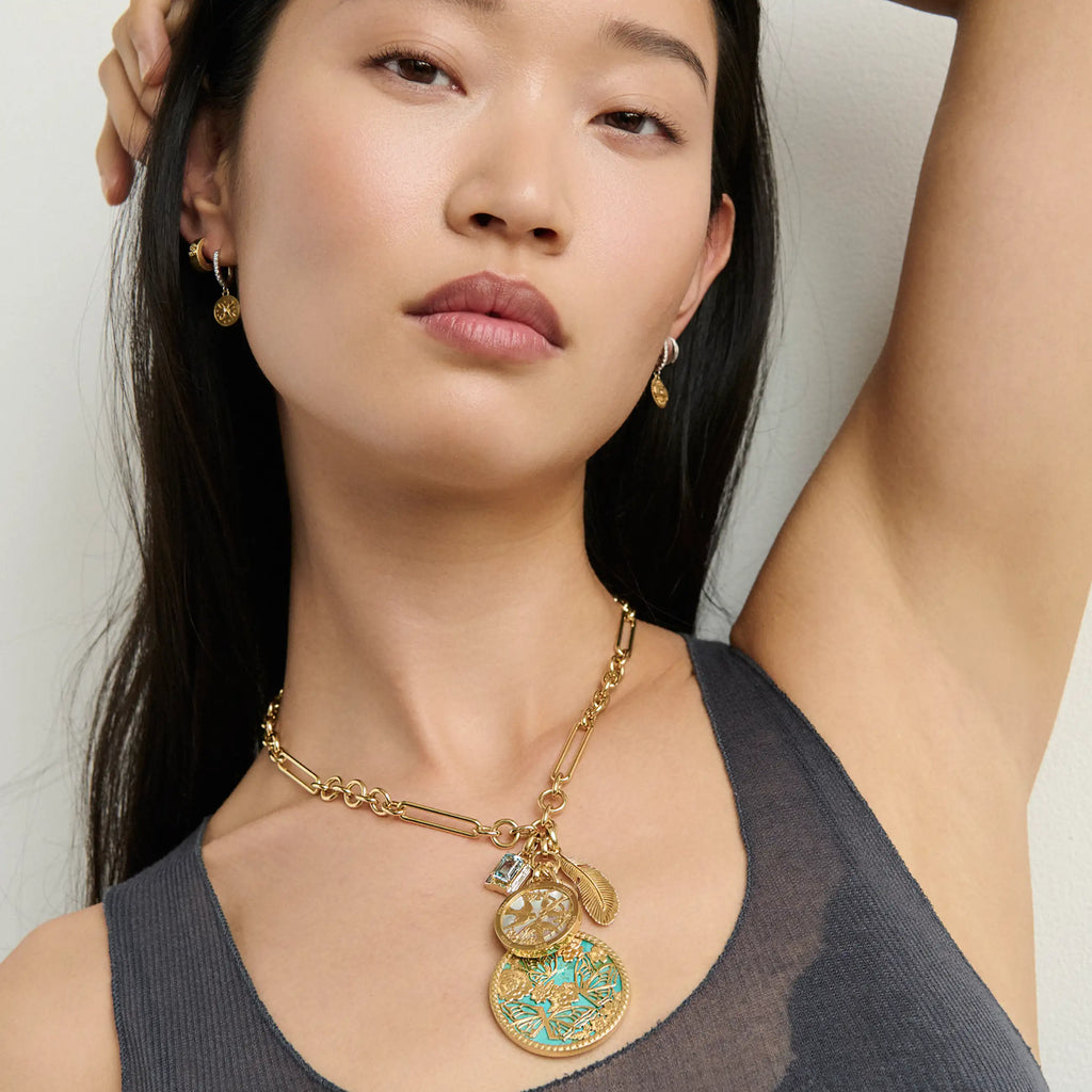 Reverie - Resilience | Butterfly and Sparrow Screen Oversized Mixed Clip Necklace | Multi-Stone, Yellow Gold view 2