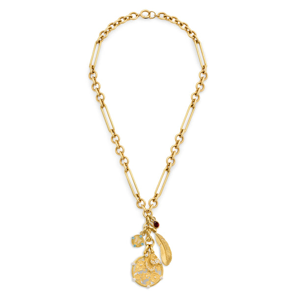 Resilience - Vivacity | Floral Screen and Feather Midsize Mixed Clip Extension Necklace | Multi-Stone, Mixed Gold