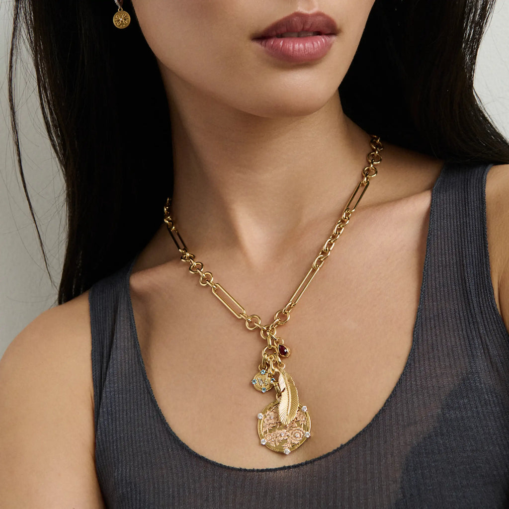 Resilience - Vivacity | Floral Screen and Feather Midsize Mixed Clip Extension Necklace | Multi-Stone, Mixed Gold view 2