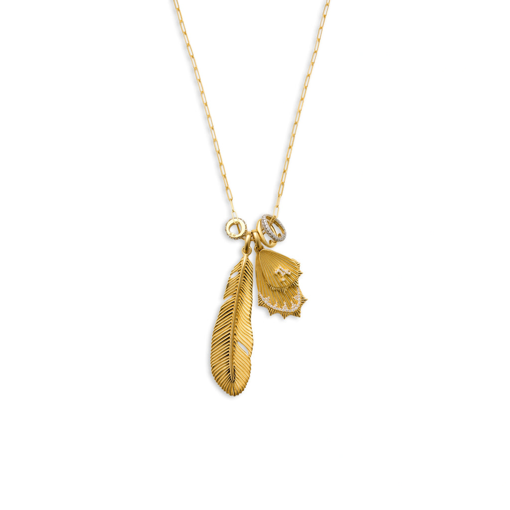 Personalized - Reverie | Initial Butterfly Wings and Feather Fine Clip Necklace | Diamonds, Mixed Gold view 1