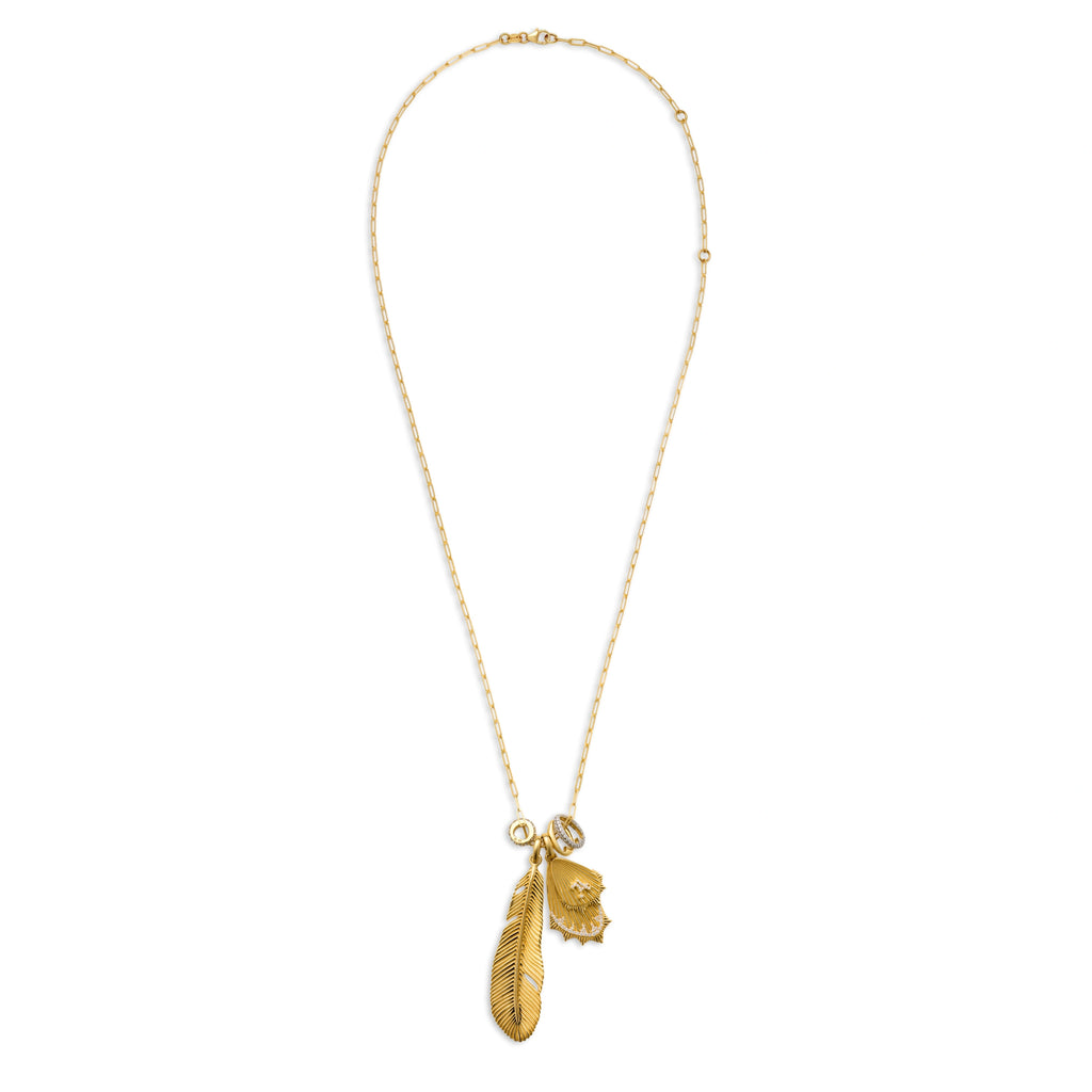 18K Mixed Gold Personalized - Reverie | Initial Butterfly Wings and Feather Fine Clip Necklace | Diamonds, Mixed Gold – FoundRae view 4