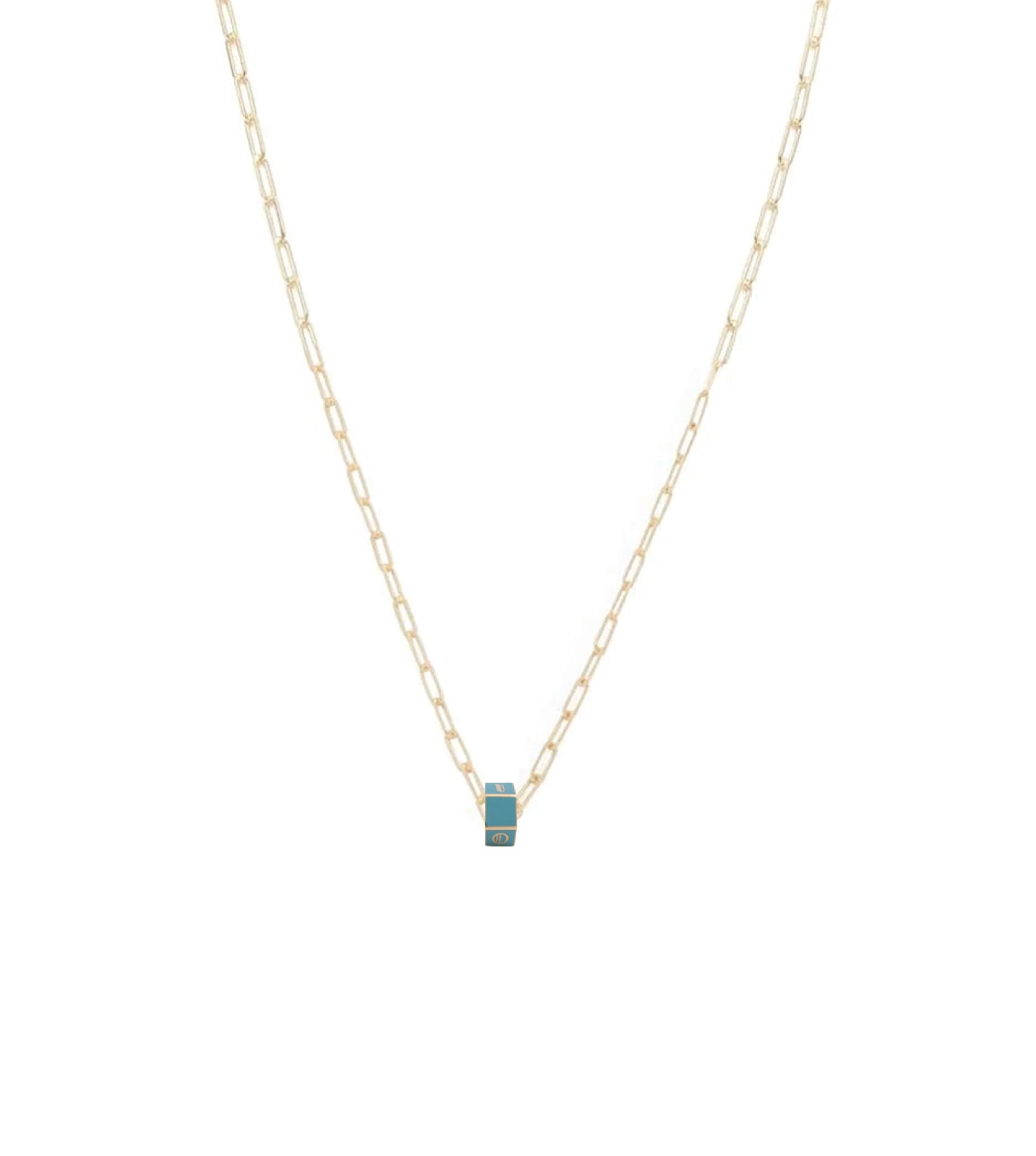 Custom Aqua Small Faceted Heart Beat : Super Fine Clip Chain Necklace