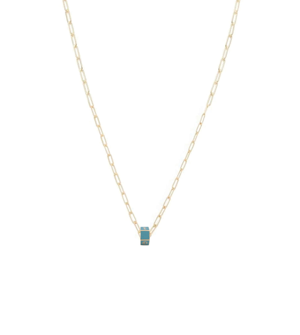 Custom Aqua Small Faceted Heart Beat : Super Fine Clip Chain Necklace view 1