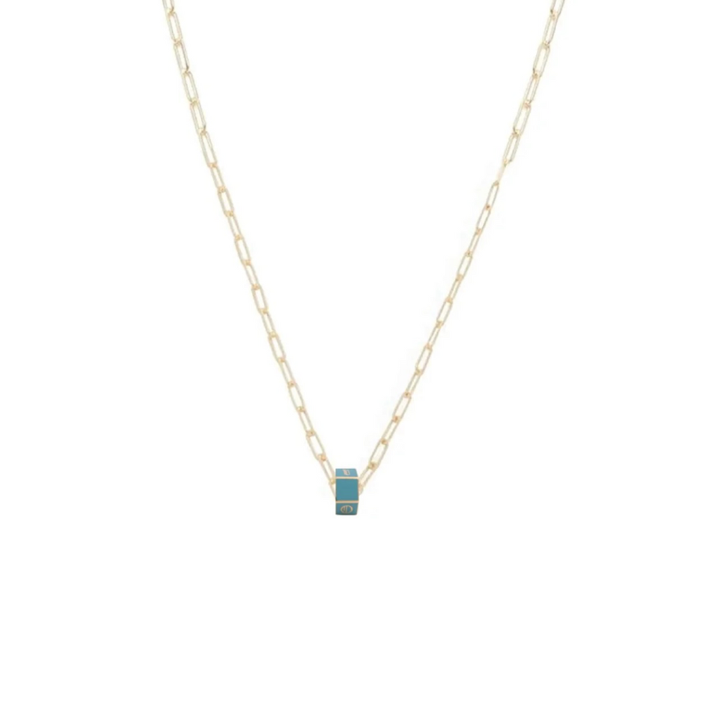 Small Custom Faceted Heart Beat : Super Fine Clip Necklace Aqua view 1