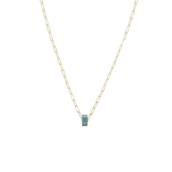 Personalized - True Love | Custom Small Ceramic Faceted Heart Beat Fine Clip Necklace | Aqua Ceramic, Yellow Gold