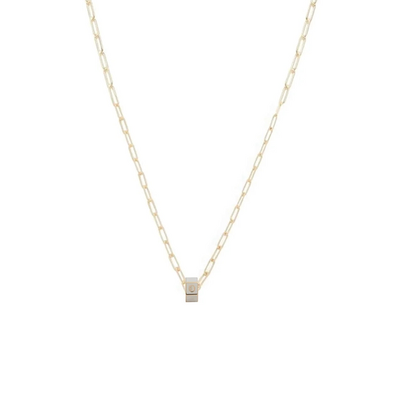 Personalized - True Love | Custom Small Ceramic Faceted Heart Beat Fine Clip Necklace | Cream Ceramic, Yellow Gold