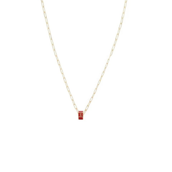 Personalized - True Love | Custom Small Ceramic Faceted Heart Beat Fine Clip Necklace | Red Ceramic, Yellow Gold