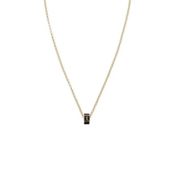 Personalized - True Love | Custom Medium Ceramic Faceted Heart Beat Belcher Necklace | Black Ceramic, Yellow Gold