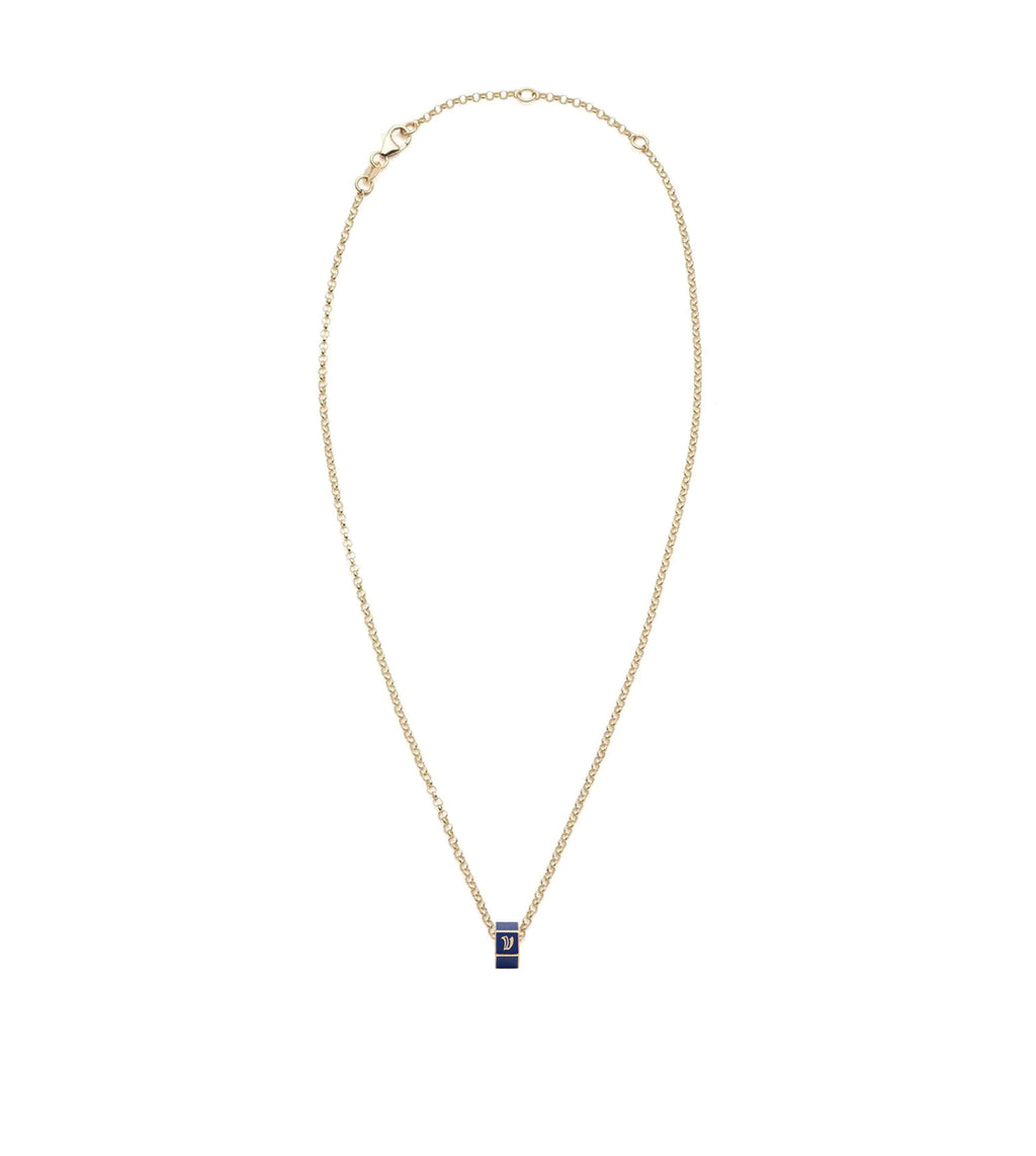 18K Yellow Gold Custom Blue Medium Faceted Heart Beat : Fine Belcher Necklace – FoundRae