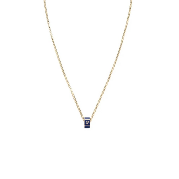 Personalized - True Love | Custom Medium Ceramic Faceted Heart Beat Belcher Necklace | Blue Ceramic, Yellow Gold