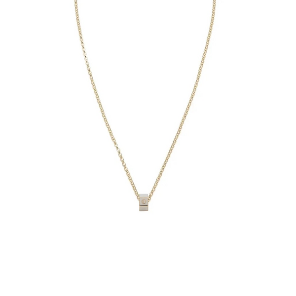 Personalized - True Love | Custom Medium Ceramic Faceted Heart Beat Belcher Necklace | Cream Ceramic, Yellow Gold