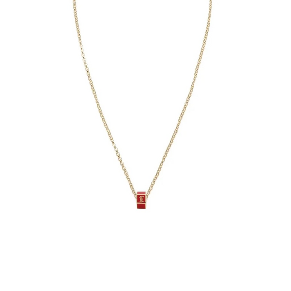 Personalized - True Love | Custom Medium Ceramic Faceted Heart Beat Belcher Necklace | Red Ceramic, Yellow Gold
