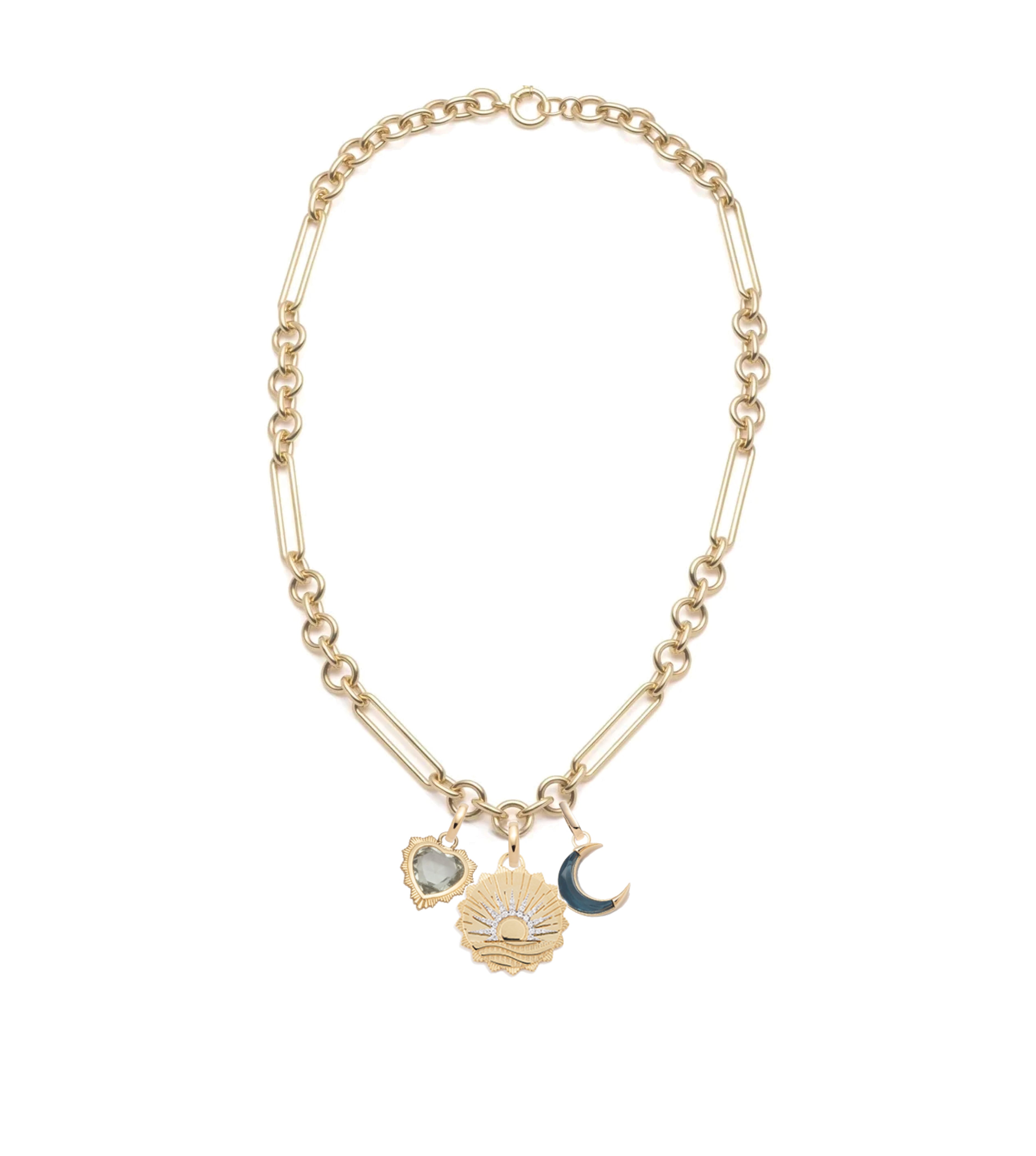 New Beginnings, Gemstone Heart & Gemstone Cresent : Midsized Mixed Clip Necklace