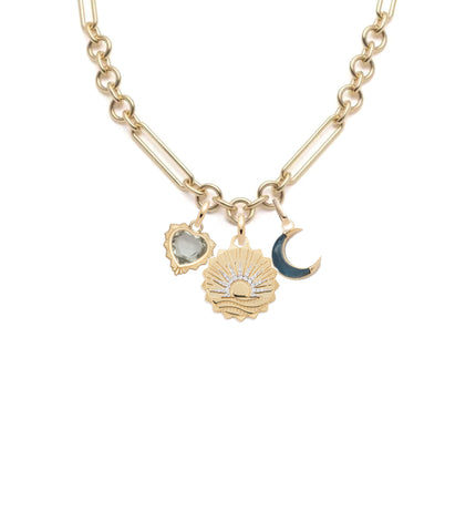 New Beginnings, Gemstone Heart & Gemstone Cresent : Midsized Mixed Clip Necklace