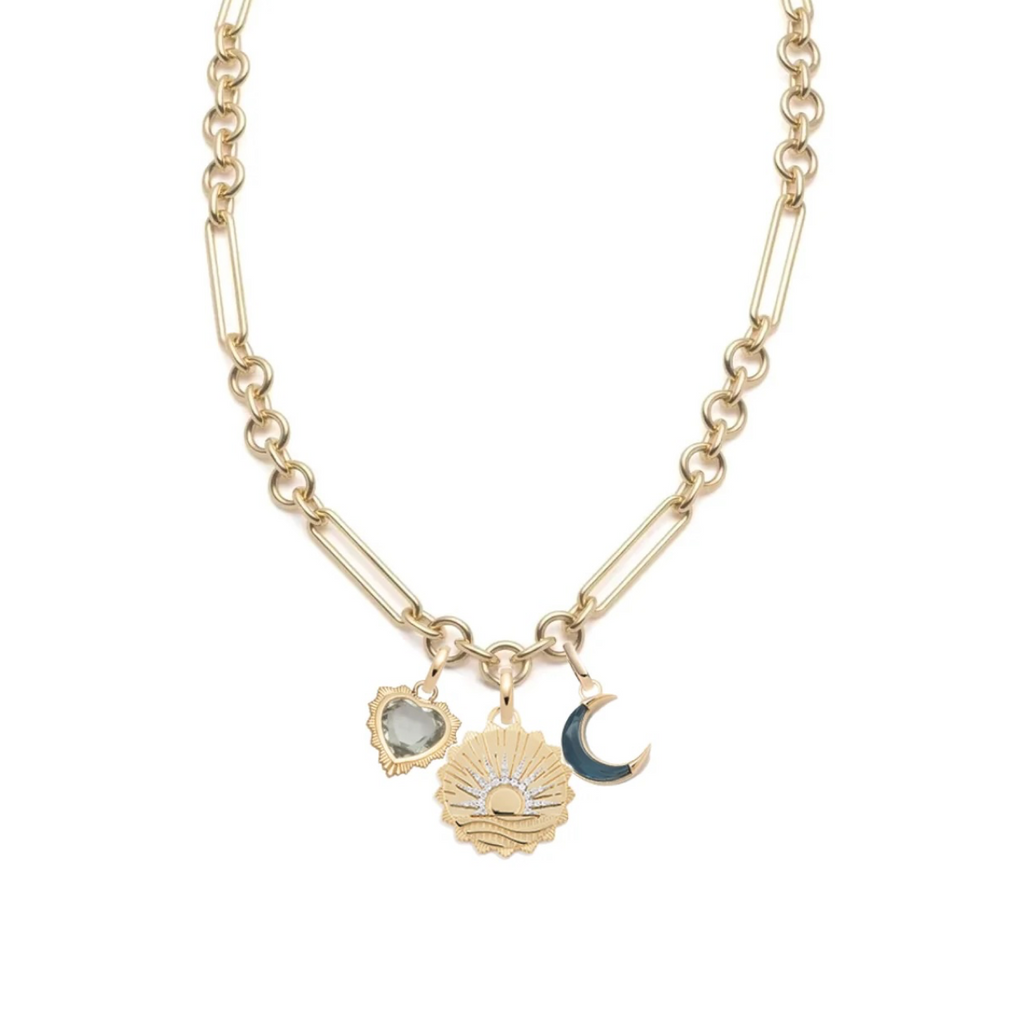 New Beginnings, Gemstone Heart & Gemstone Cresent : Midsized Mixed Clip Necklace view 1