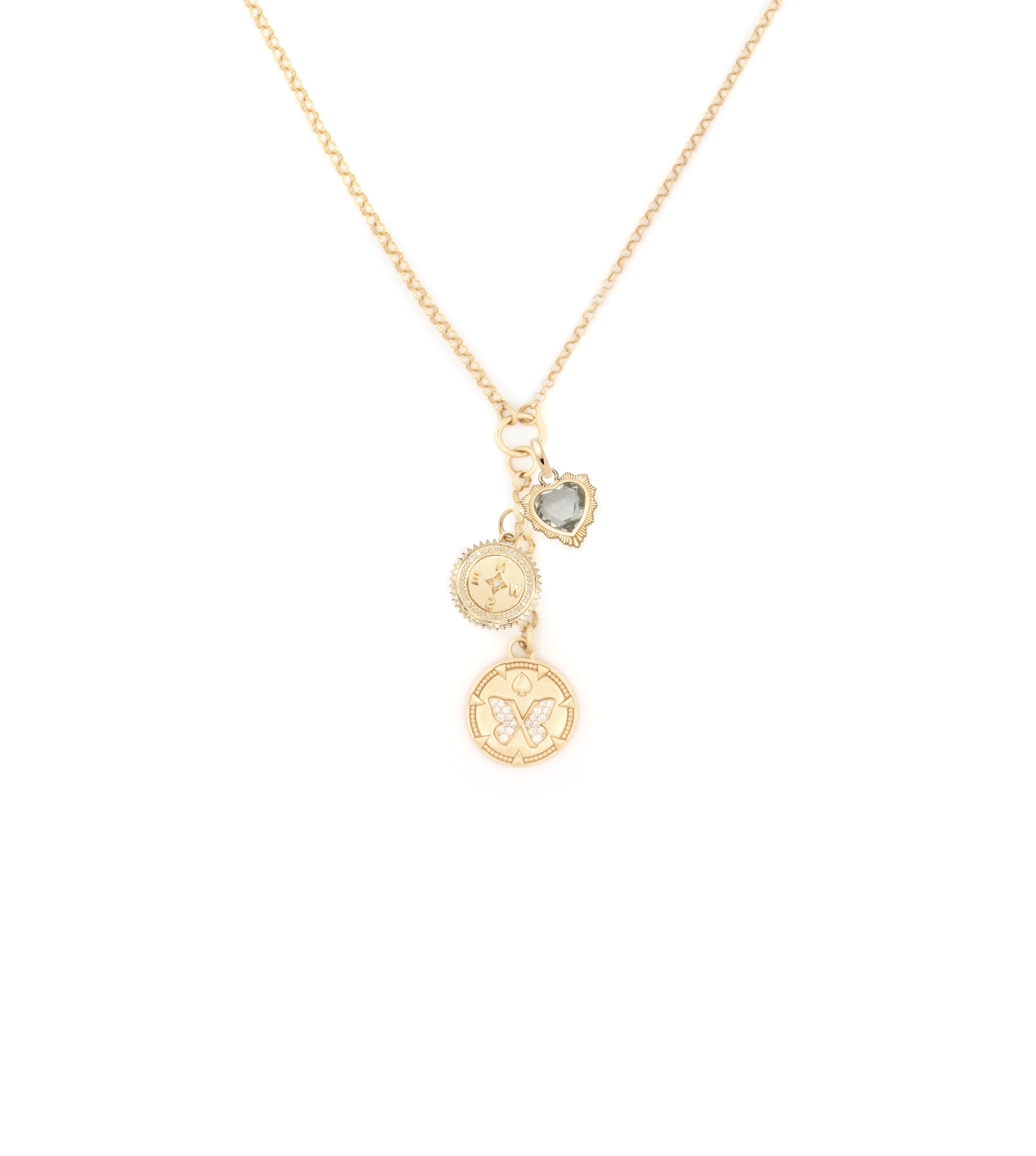Reverie, Internal Compass & Gemstone Heart : Small Mixed Belcher Extension Chain Necklace