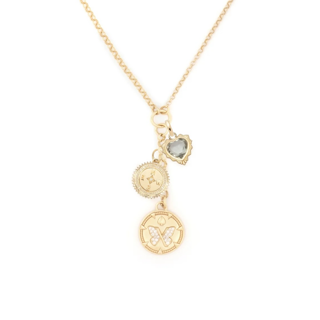 Reverie, Internal Compass & Gemstone Heart : Small Mixed Belcher Extension Chain Necklace view 1